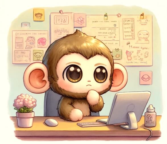 cute baby monkey determined to optimize code.