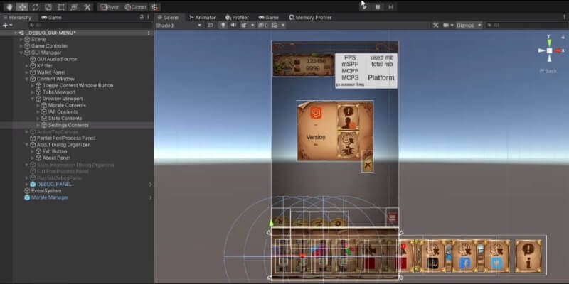 Ui/Ux structure of Draggo Sanctuary in Unity game engine editor.